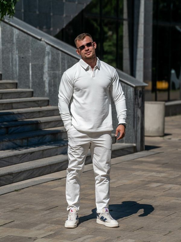 Чоловічий джемпер трикотажний світшот поло з коміром Teamv Pollo Білий