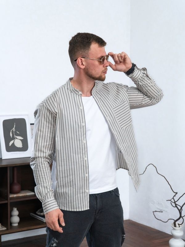 Сорочка чоловіча в смужку Casual сорочки чоловічі з бавовни Teamv Чорна смужка