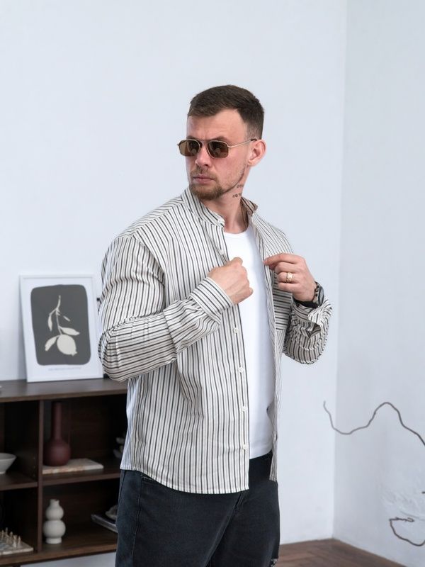 Сорочка чоловіча в смужку Casual сорочки чоловічі з бавовни Teamv Чорна смужка