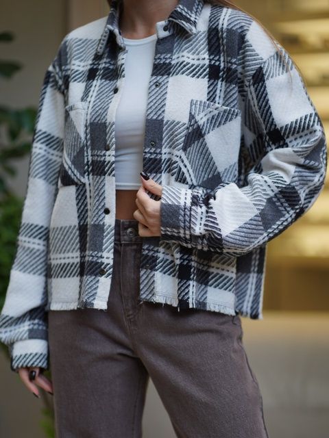 Сорочка у клітку жіноча тепла Teamv Oversize Сіра