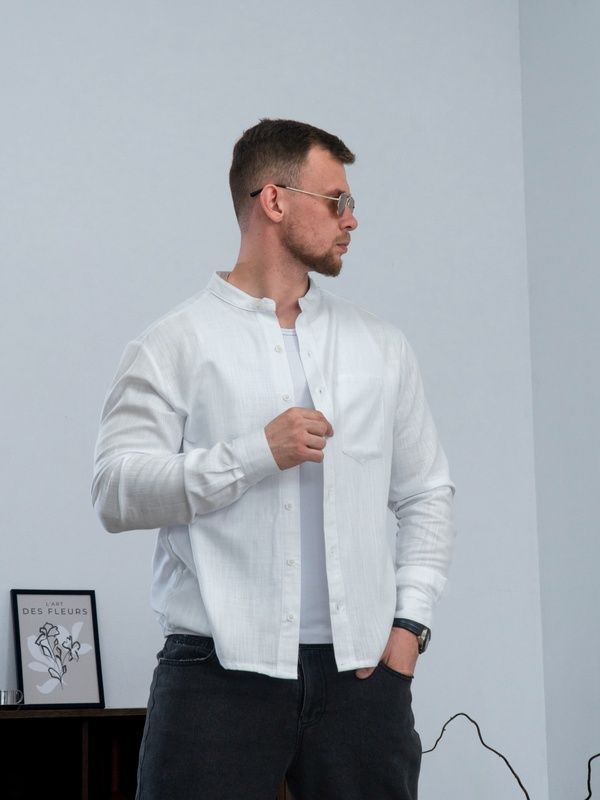 Сорочка чоловіча льняна Casual сорочки чоловічі з бавовни Teamv Біла