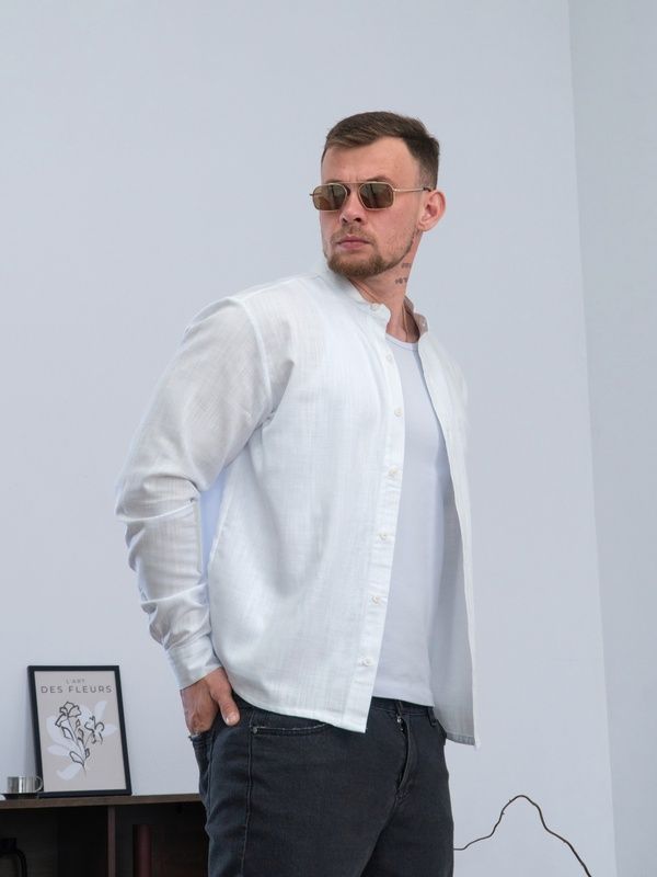 Сорочка чоловіча льняна Casual сорочки чоловічі з бавовни Teamv Біла
