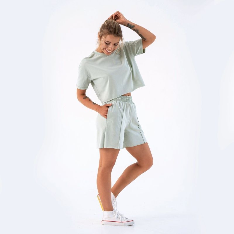 Женский летний комплект шорты и футболка Teamv Jumper Фисташковый