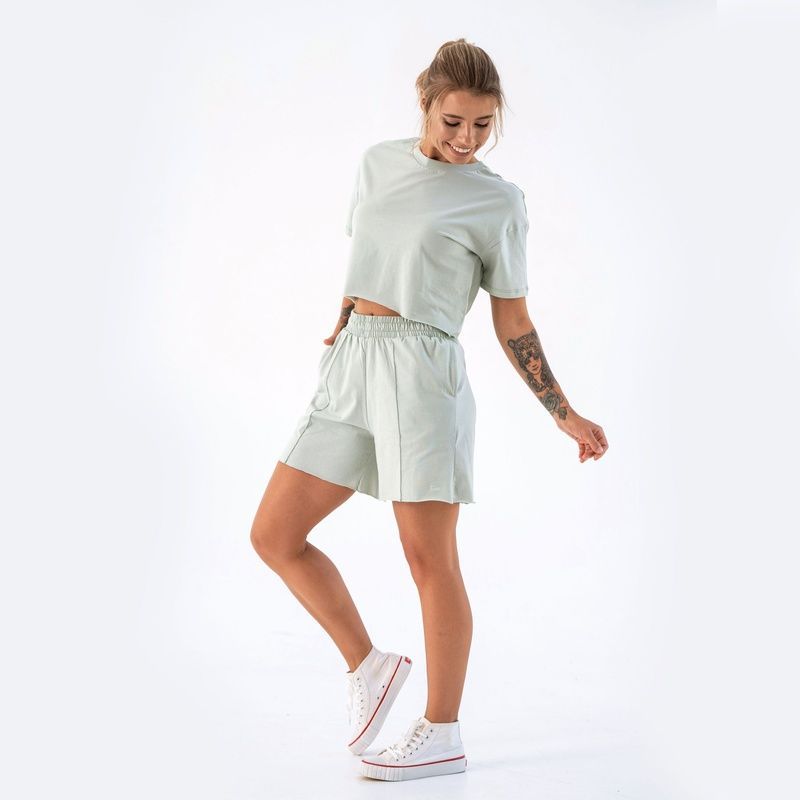 Женский летний комплект шорты и футболка Teamv Jumper Фисташковый