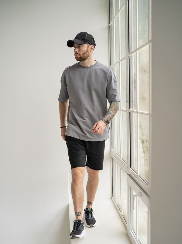 Мужская футболка оверсайз из хлопка Oversize Teamv Серая