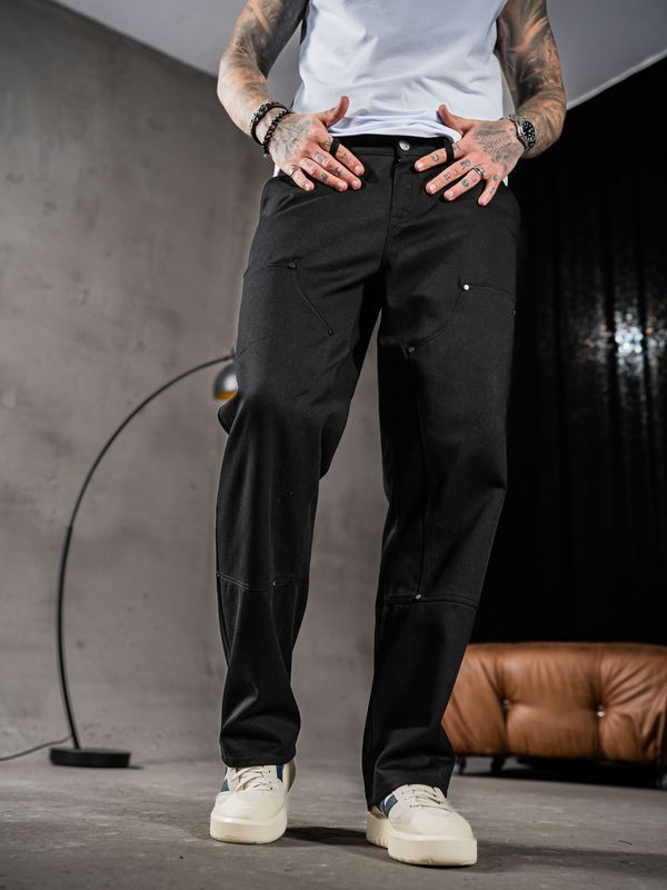 Мужские прямые штаны из коттона Teamv Jeans Casual Черные