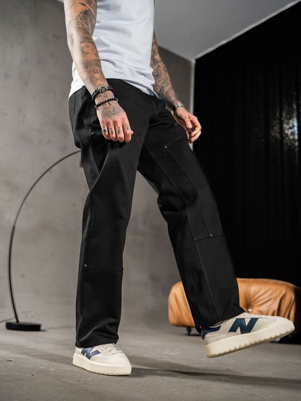 Мужские прямые штаны из коттона Teamv Jeans Casual Черные