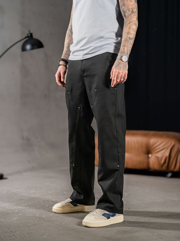 Мужские прямые штаны из коттона Teamv Jeans Casual Черные