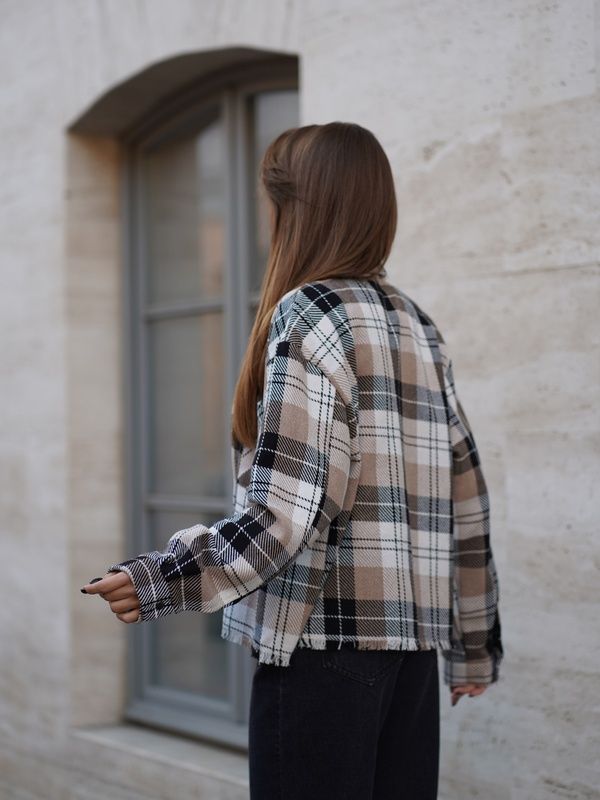 Сорочка у клітку жіноча тепла Teamv Oversize Бежева
