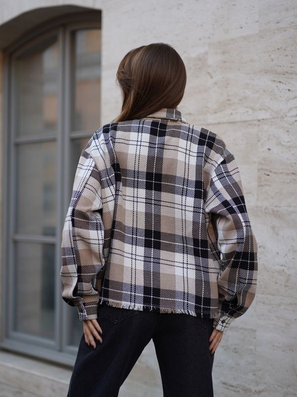 Сорочка у клітку жіноча тепла Teamv Oversize Бежева