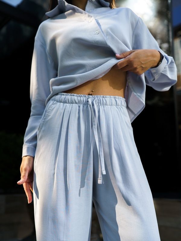 Женские брюки летние льняные Tencel Linen Голубые
