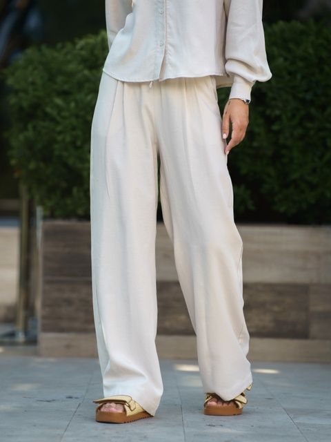 Жіночі штани літні лляні Tencel Linen Бежеві
