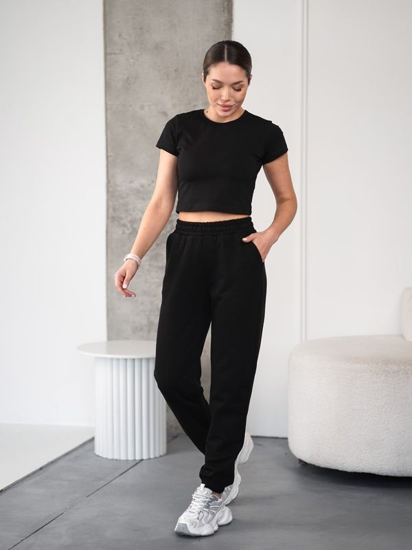 Спортивные штаны женские демисезонные трикотажные Jogger Sport Черные