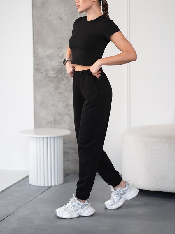 Спортивные штаны женские демисезонные трикотажные Jogger Sport Черные