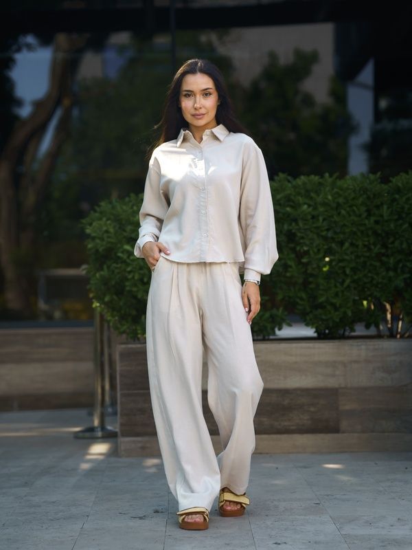Женские брюки летние льняные Tencel Linen Бежевые
