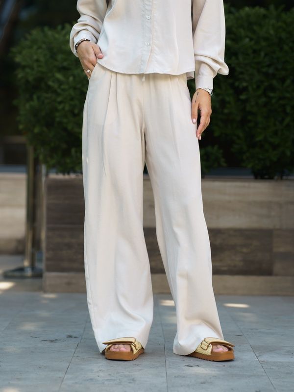 Женские брюки летние льняные Tencel Linen Бежевые