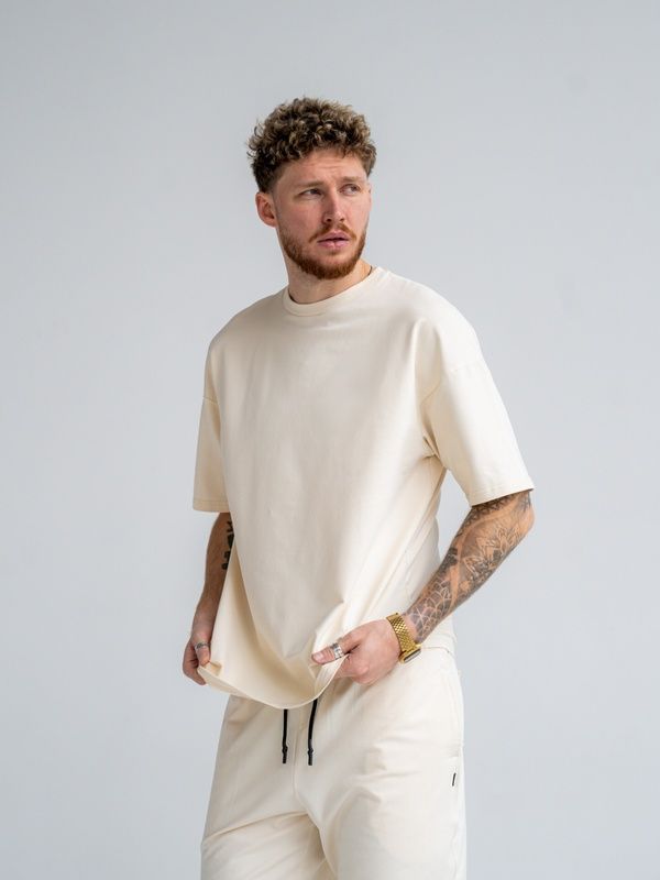 Мужская футболка оверсайз из хлопка Oversize Teamv Бежевая