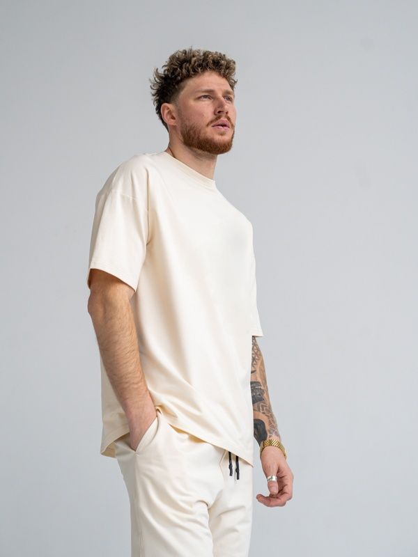 Мужская футболка оверсайз из хлопка Oversize Teamv Бежевая