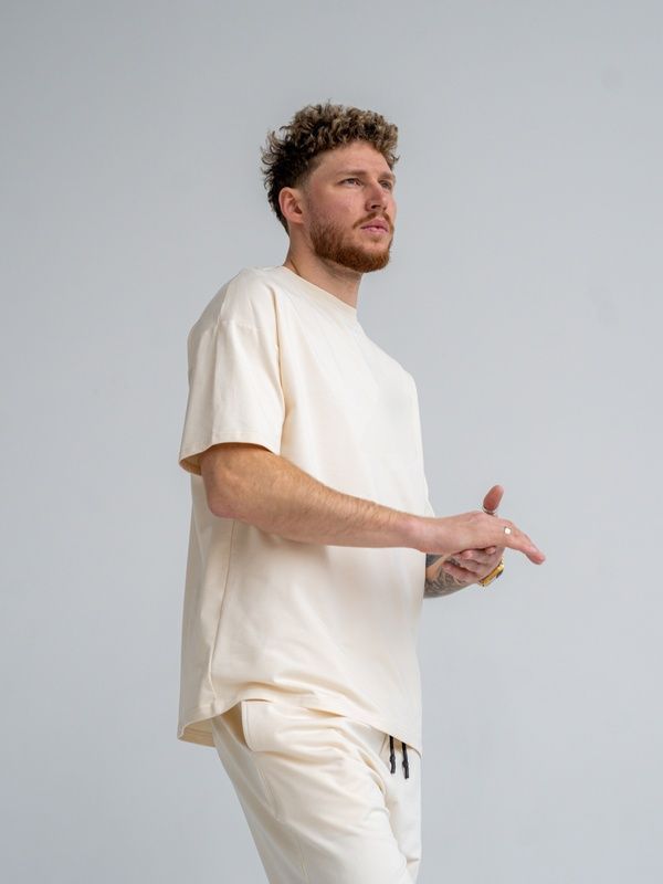 Мужская футболка оверсайз из хлопка Oversize Teamv Бежевая