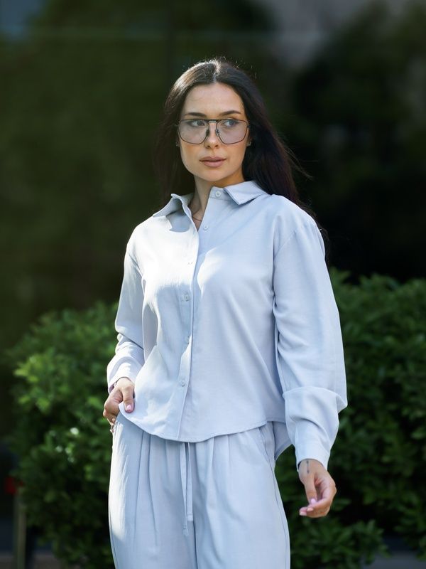 Рубашка женская летняя льняная Tencel Linen Голубая