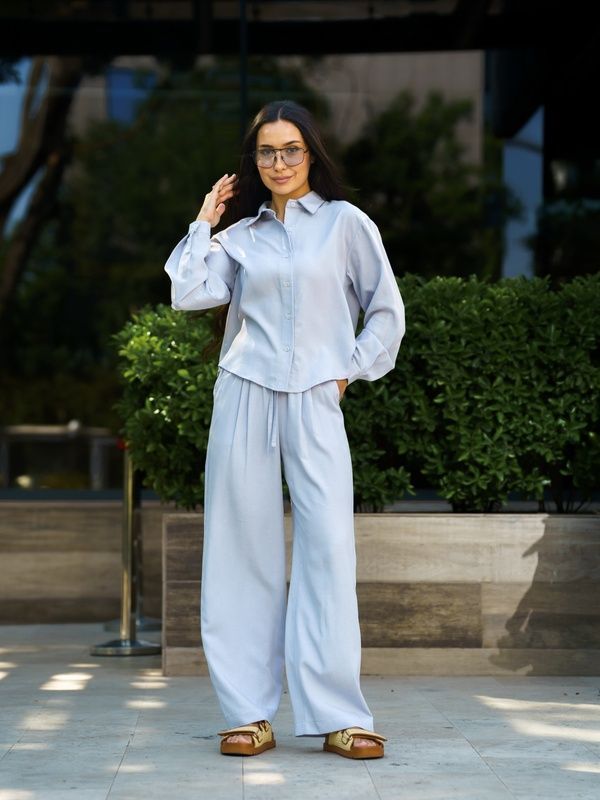 Рубашка женская летняя льняная Tencel Linen Голубая