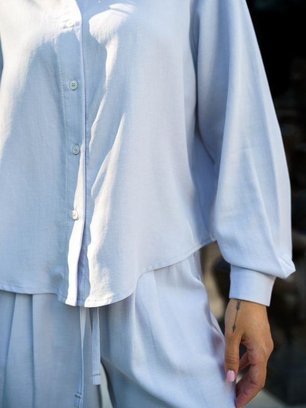 Рубашка женская летняя льняная Tencel Linen Голубая