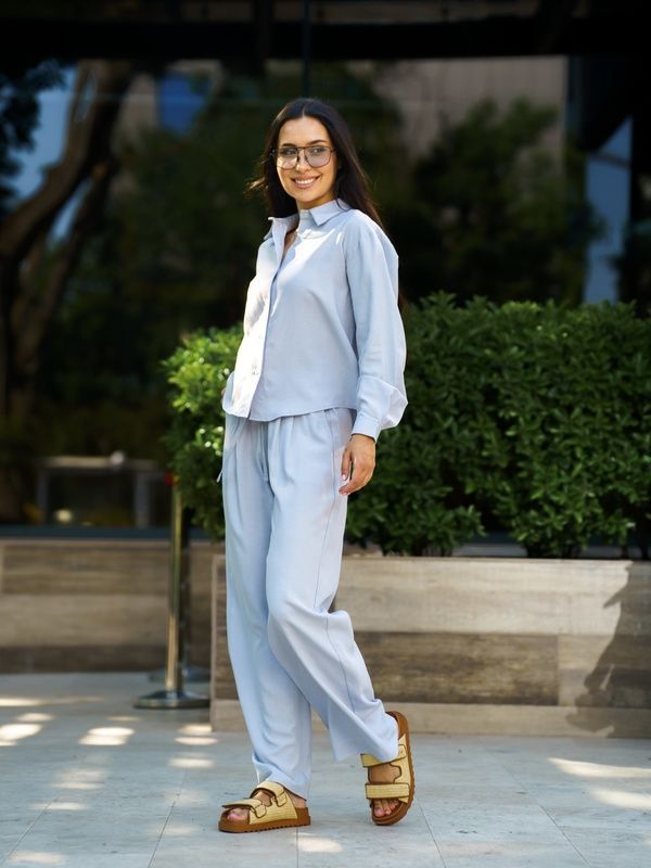 Рубашка женская летняя льняная Tencel Linen Голубая