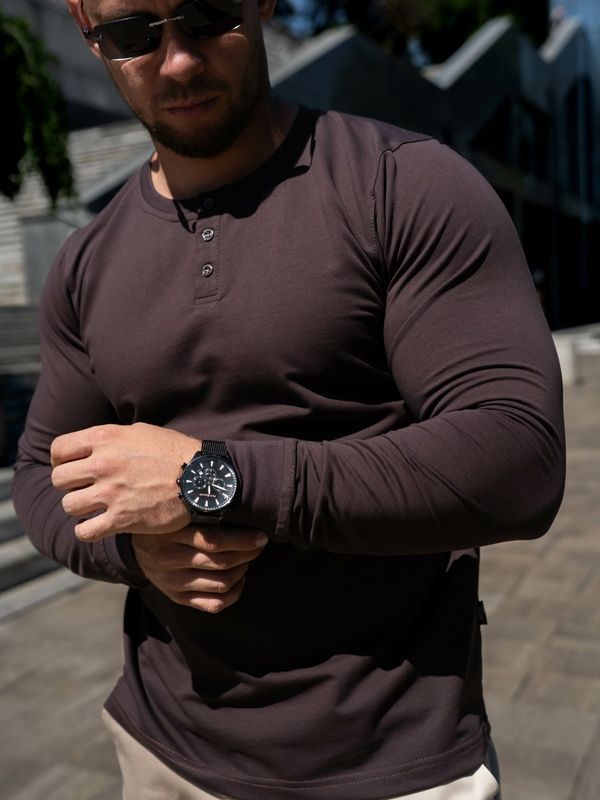 Чоловічий лонгслів трикотажний на ґудзиках Teamv Long Casual Коричневий
