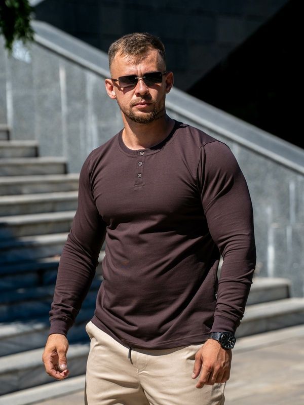Чоловічий лонгслів трикотажний на ґудзиках Teamv Long Casual Коричневий