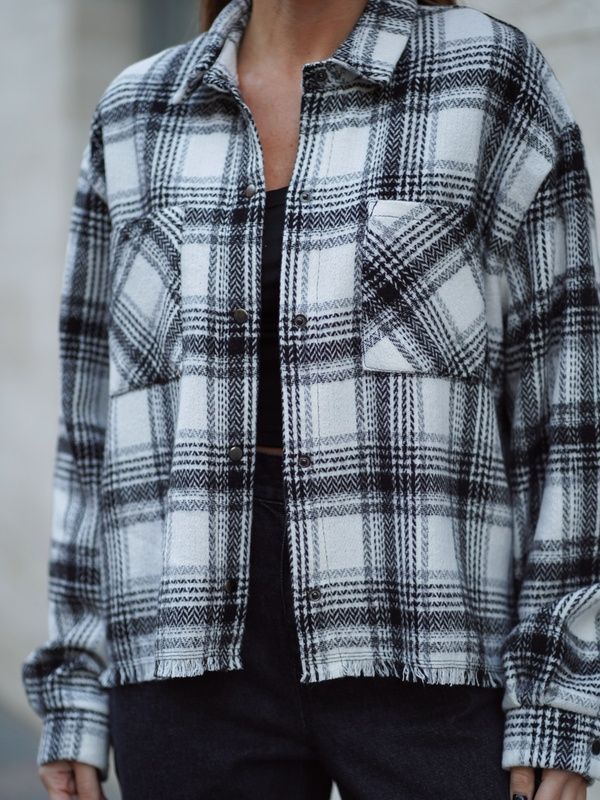 Сорочка у клітку жіноча тепла Teamv Oversize Чорна з білим