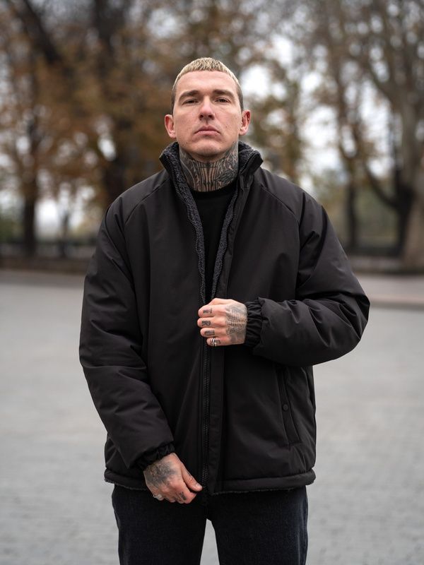 Куртка мужская зимняя двусторонняя курточка TEAMV Street Puff Черная