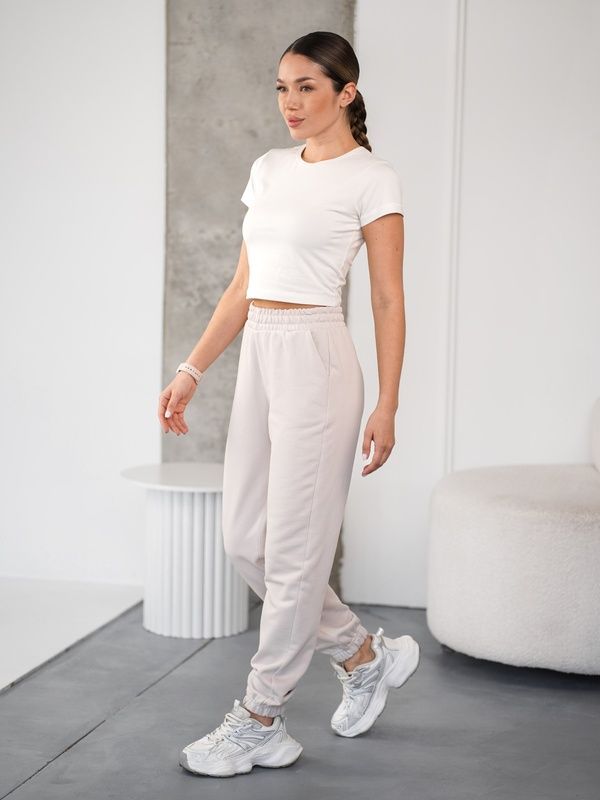Спортивні штани жіночі демісезонні трикотажні Jogger Sport Бежевий-айворі