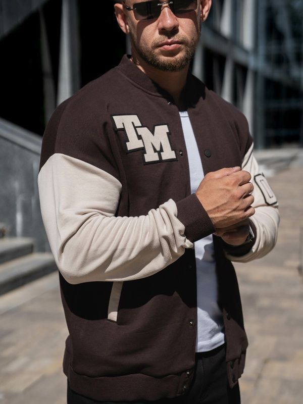 Чоловіча кофта Бомбер на кнопках TM Oversize Petlia 23 Коричневий з бежевим