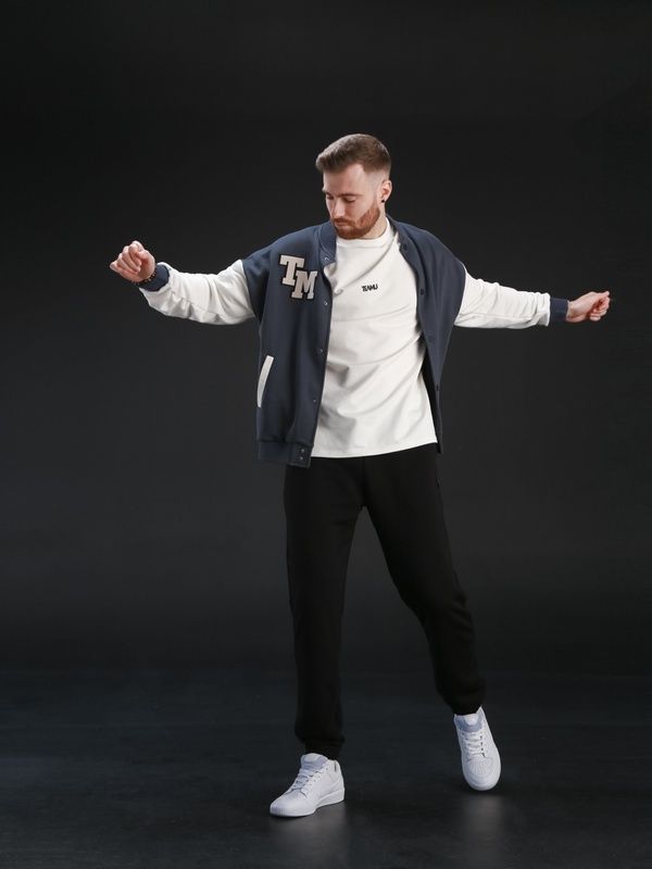 Мужская кофта Бомбер на кнопках TM Oversize Petlia 23 Пепельный с молочным