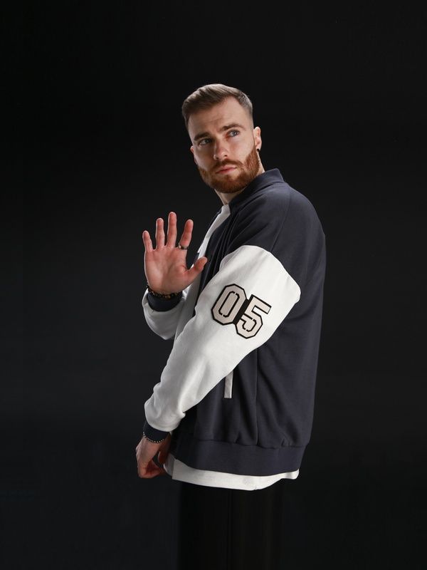 Мужская кофта Бомбер на кнопках TM Oversize Petlia 23 Пепельный с молочным