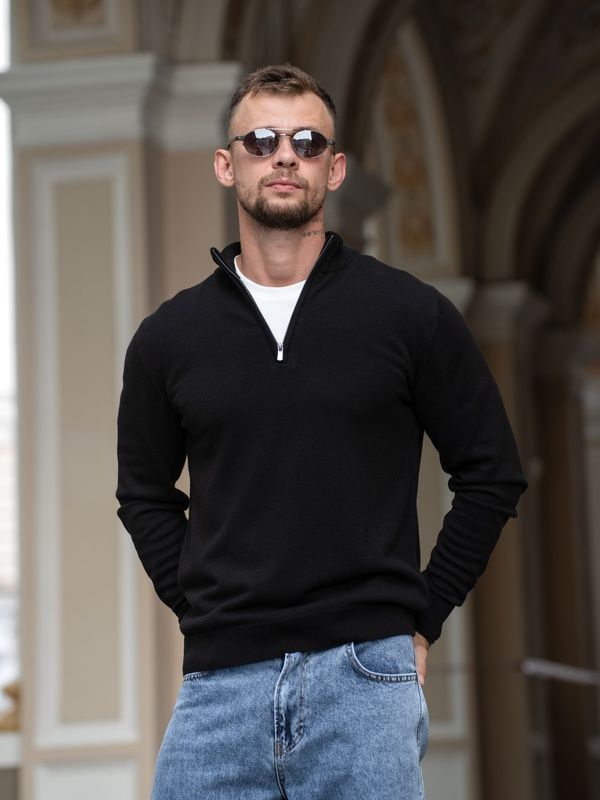 Мужской джемпер на молнии из хлопка Zip Jumper черный