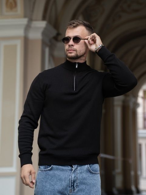 Мужской джемпер на молнии из хлопка Zip Jumper черный