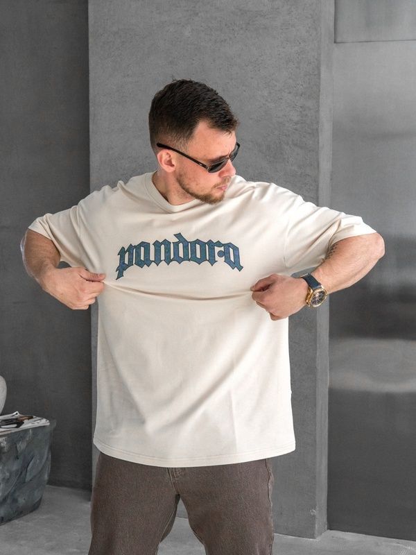 Футболка мужская оверсайз с принтом PANDORA Teamv Бежевая