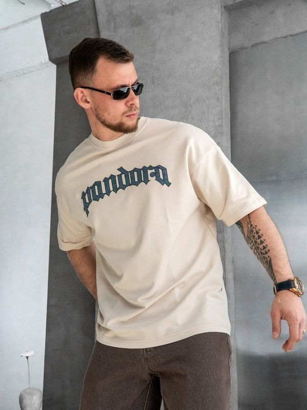 Футболка мужская оверсайз с принтом PANDORA Teamv Бежевая