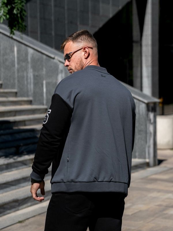 Мужская кофта Бомбер на кнопках TM Oversize Petlia 23 Графит с черным