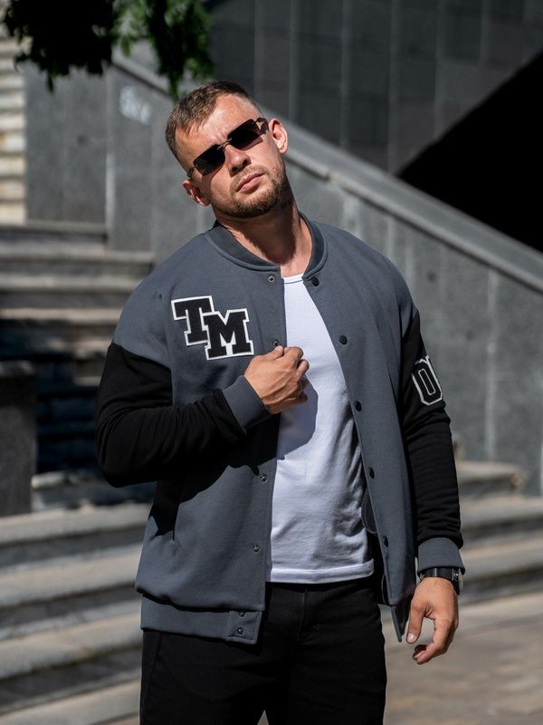 Мужская кофта Бомбер на кнопках TM Oversize Petlia 23 Графит с черным