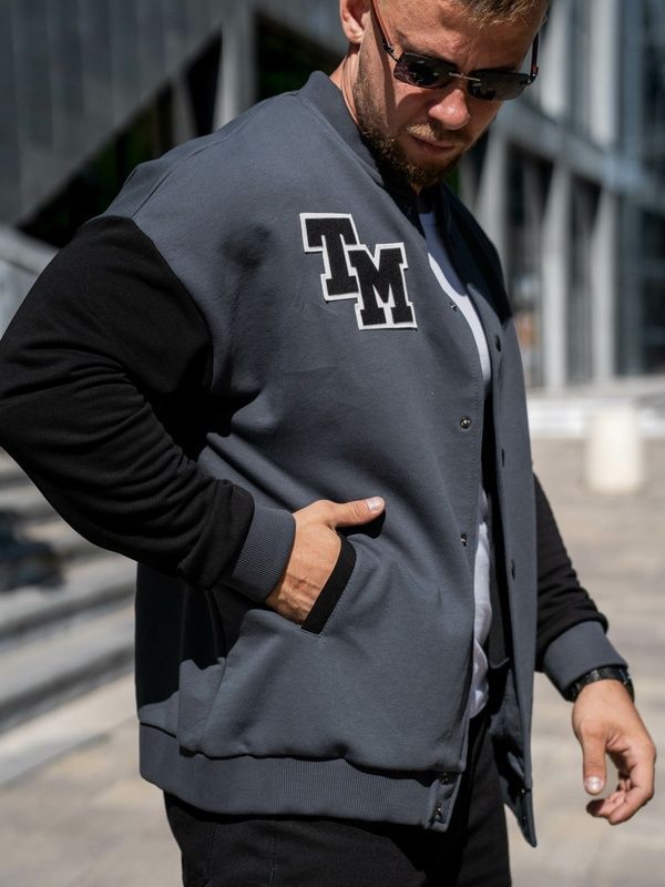Мужская кофта Бомбер на кнопках TM Oversize Petlia 23 Графит с черным