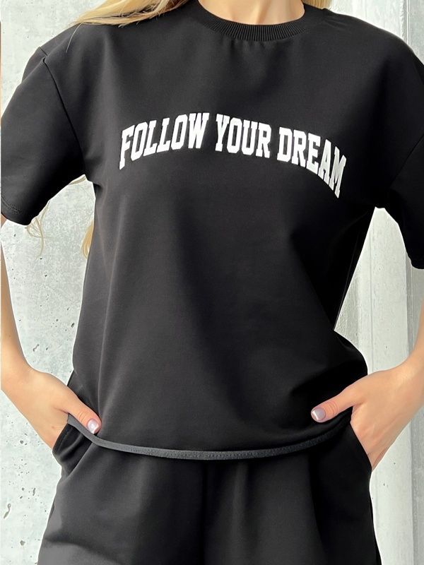 Спортивный костюм женский летний с шортами и футболкой Teamv DREAM Черный