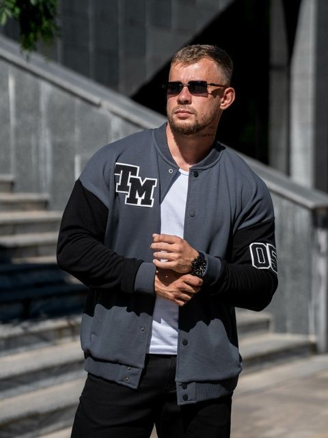 Чоловіча кофта Бомбер на кнопках TM Oversize Petlia 23 Графіт з чорним