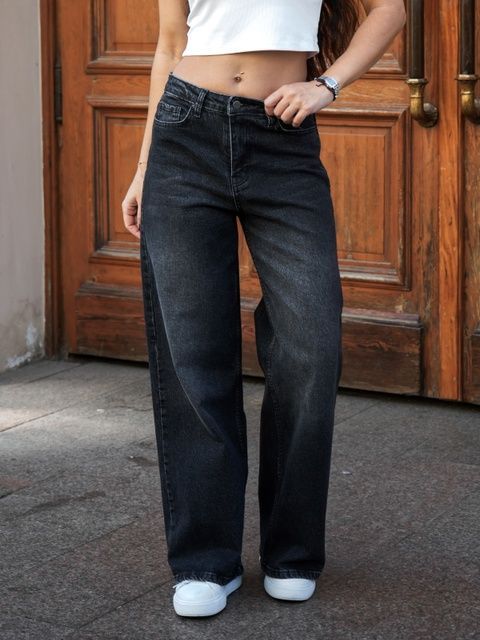 Женские джинсы прямые TMV Wide leg Темно-серые