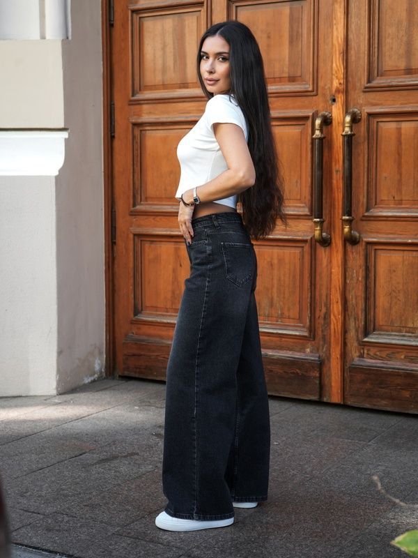 Женские джинсы прямые TMV Wide leg Темно-серые