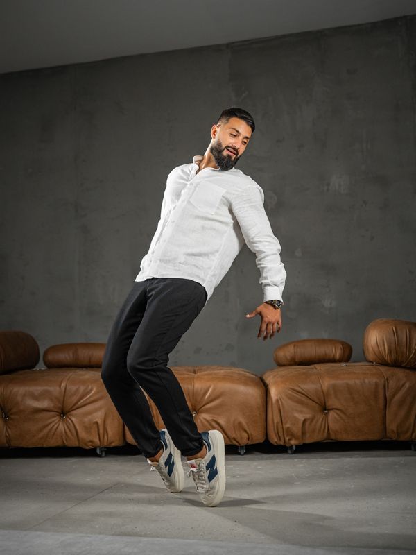 Мужская однотонная рубашка из плотного льна Teamv Casual Linen Белая