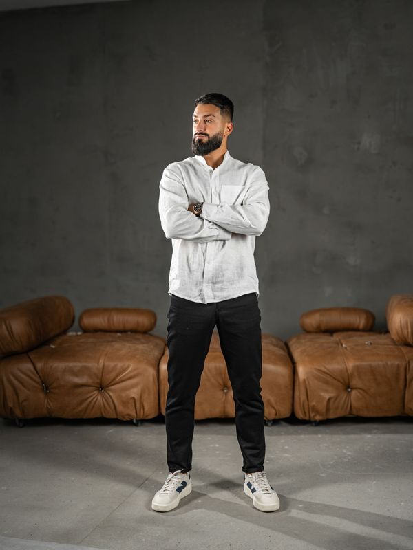 Мужская однотонная рубашка из плотного льна Teamv Casual Linen Белая