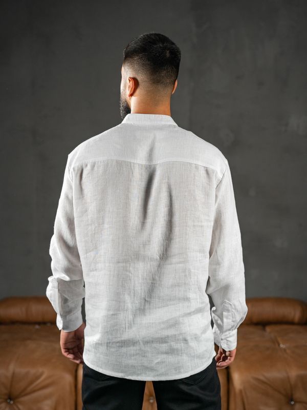 Мужская однотонная рубашка из плотного льна Teamv Casual Linen Белая