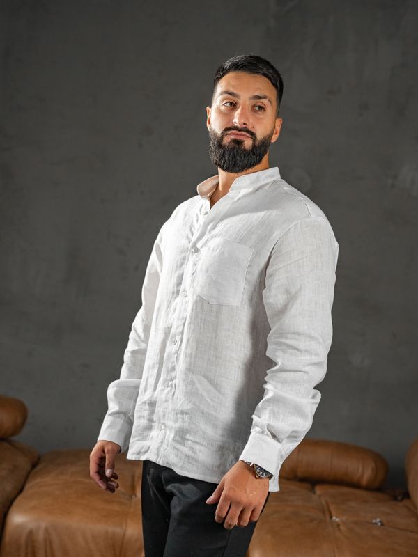 Мужская однотонная рубашка из плотного льна Teamv Casual Linen Белая